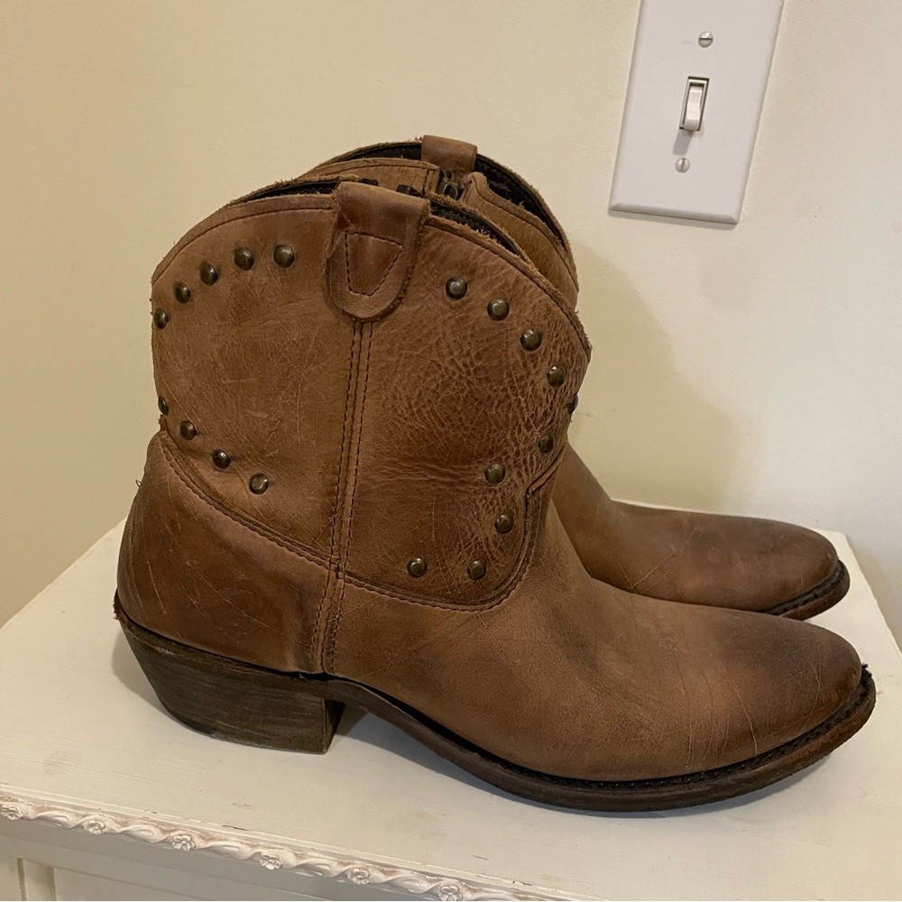 Vintage Shoe Company- Distressed Studded Ankle Boots- Real Leather